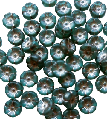 12mm Teal Blue Hibiscus Glass Flowers