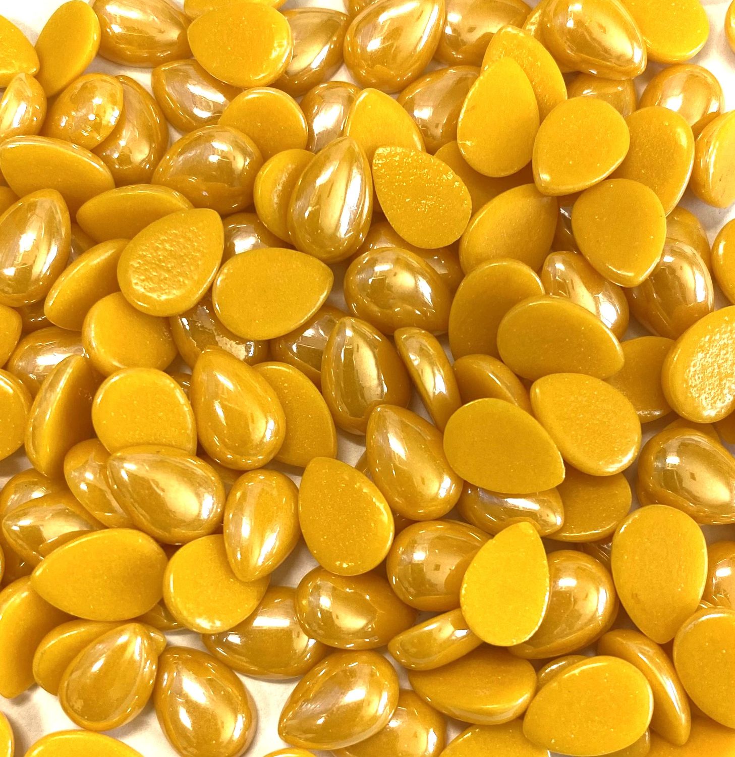 50 Pearlescent Sunflower Yellow Glass 12mm Teardrop Tiles