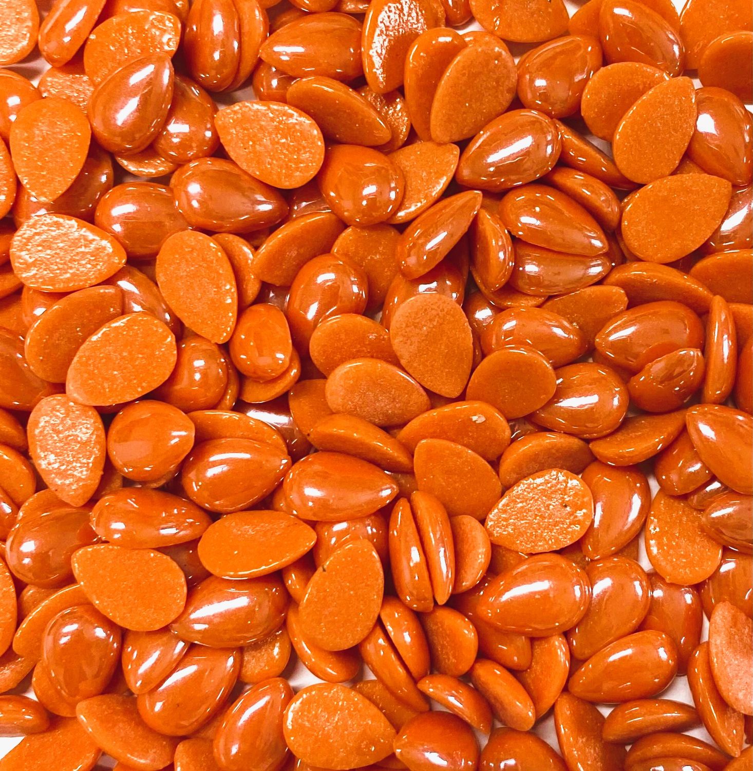 50 Pearlescent Orange Glass 12mm Teardrop Tiles
