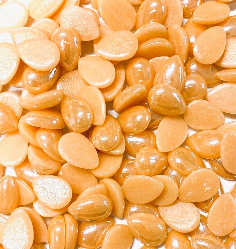 50 Pearlescent Peach Glass 12mm Teardrop Tiles