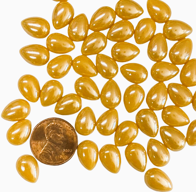 50 Pearlescent Sunflower Yellow Glass 12mm Teardrop Tiles