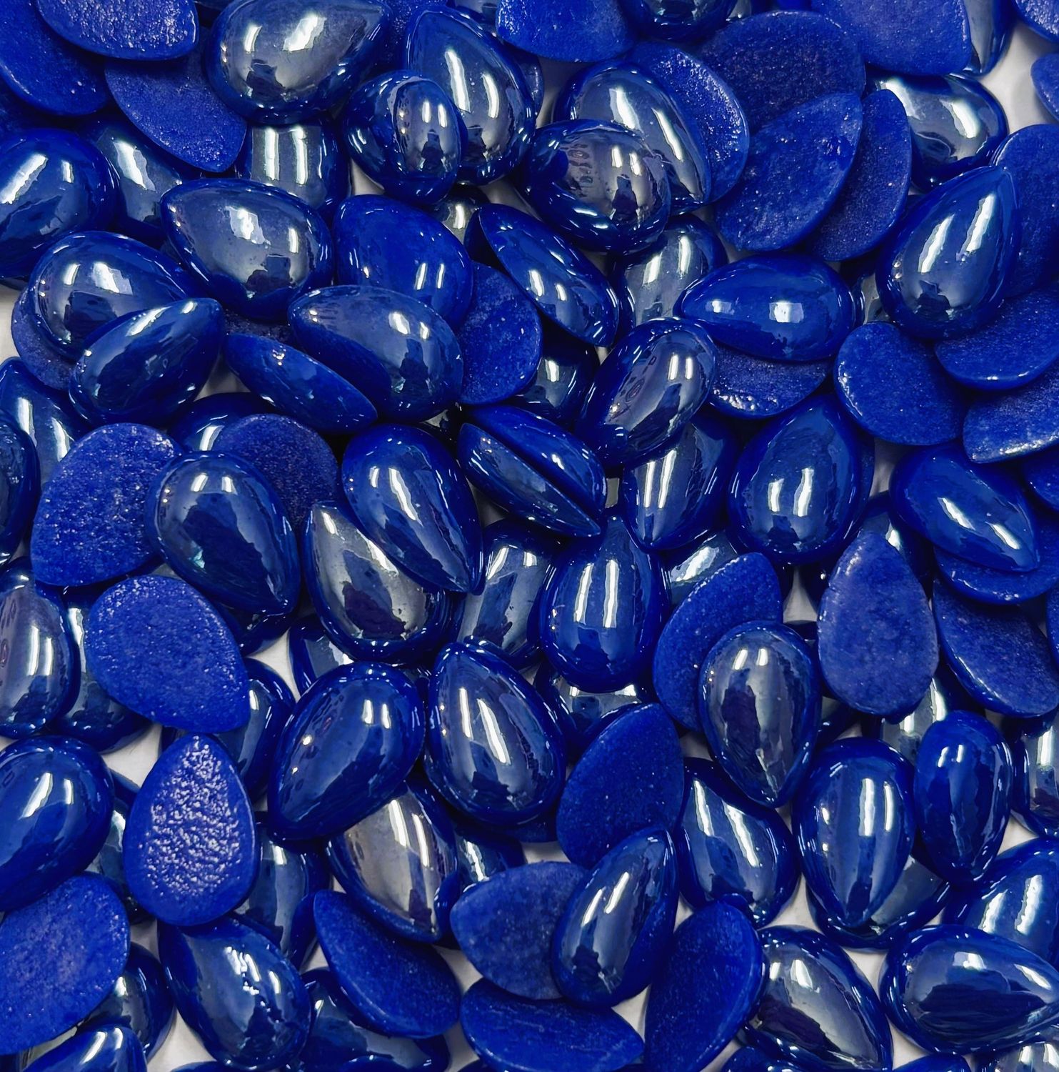 50 Pearlescent Lapis Blue Glass 12mm Teardrop Tiles