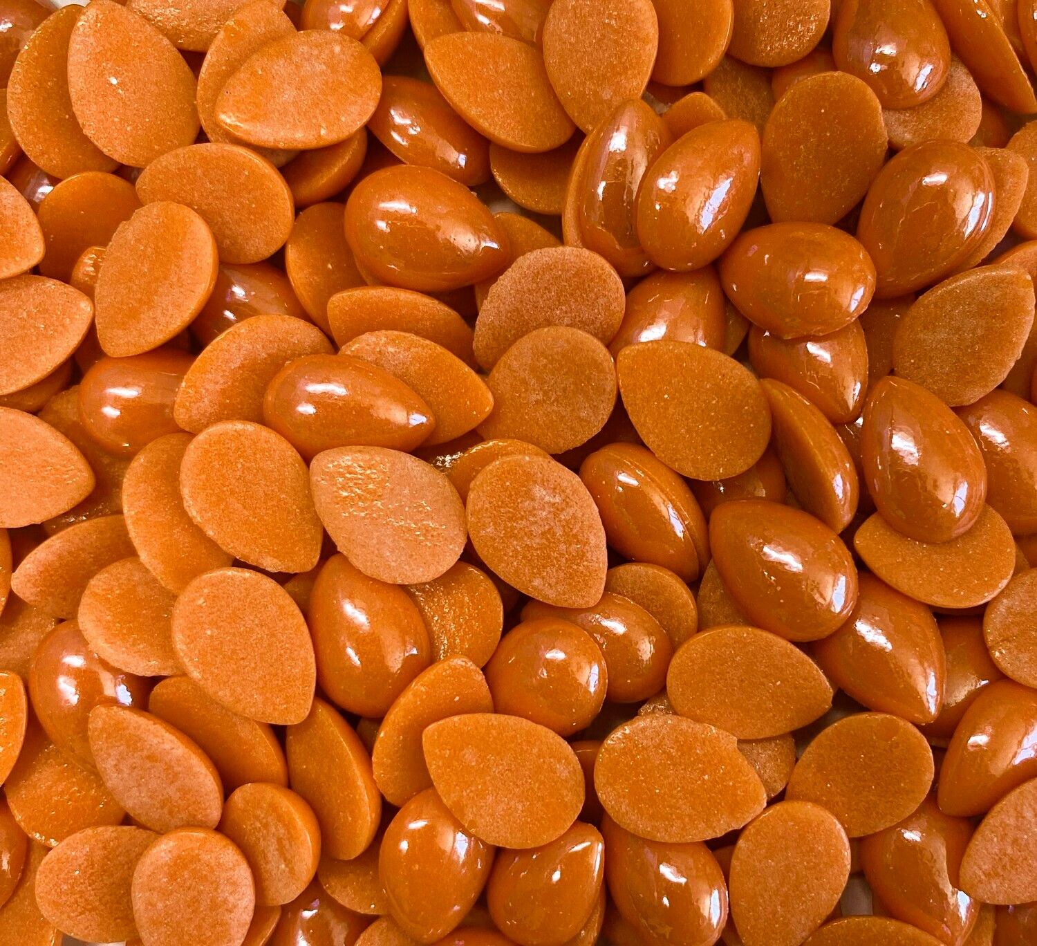 50 Pearlescent Orange 14mm Glass Teardrop Tiles