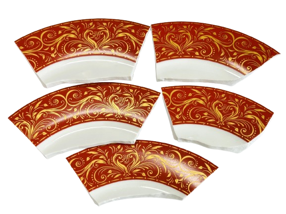 5 Red with Gold Swirls China Plate Pieces