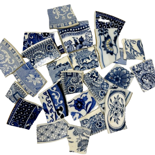 25 Blue &amp; White Transferware Mosaic Tiles