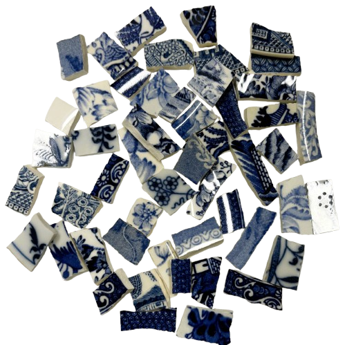 50 Blue Transferware Little Bits China Mosaic Tiles