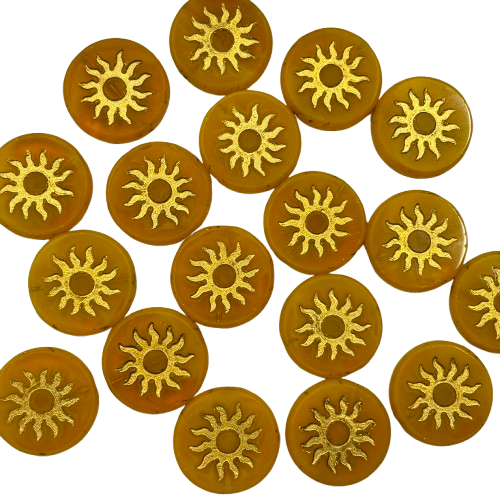 22mm Yellow with Gold Sun Czech Glass Cabochon