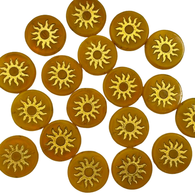 22mm Yellow with Gold Sun Czech Glass Cabochon