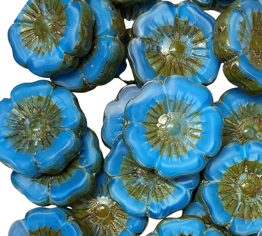 22 mm Azure Blue Hibiscus Czech Glass Flower