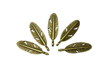 Metal Feather Charms -Bronze