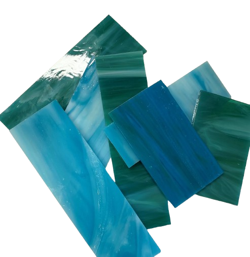 1/2 lb Teal &amp; Turquoise Stained Glass Pieces