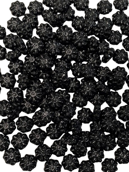 9mm Jet Black Czech Glass Flowers