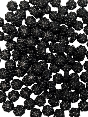 9mm Jet Black Czech Glass Flowers