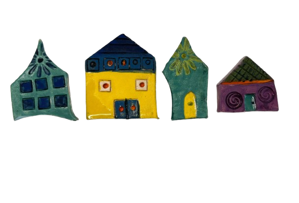 4 Handcrafted Ceramic House Tiles