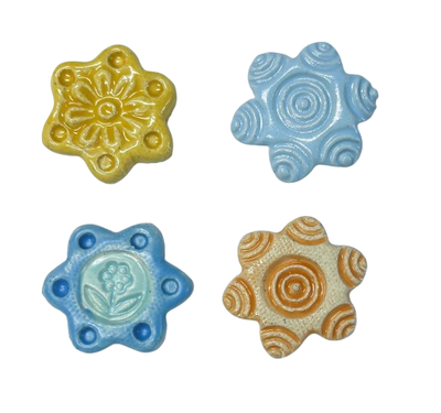 4 Handcrafted Ceramic Flower Tiles