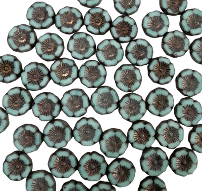 12mm Blue Green Glass Hibiscus Flowers