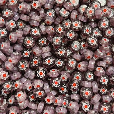 25 Purple Flowers Millefiori Glass Beads 8mm