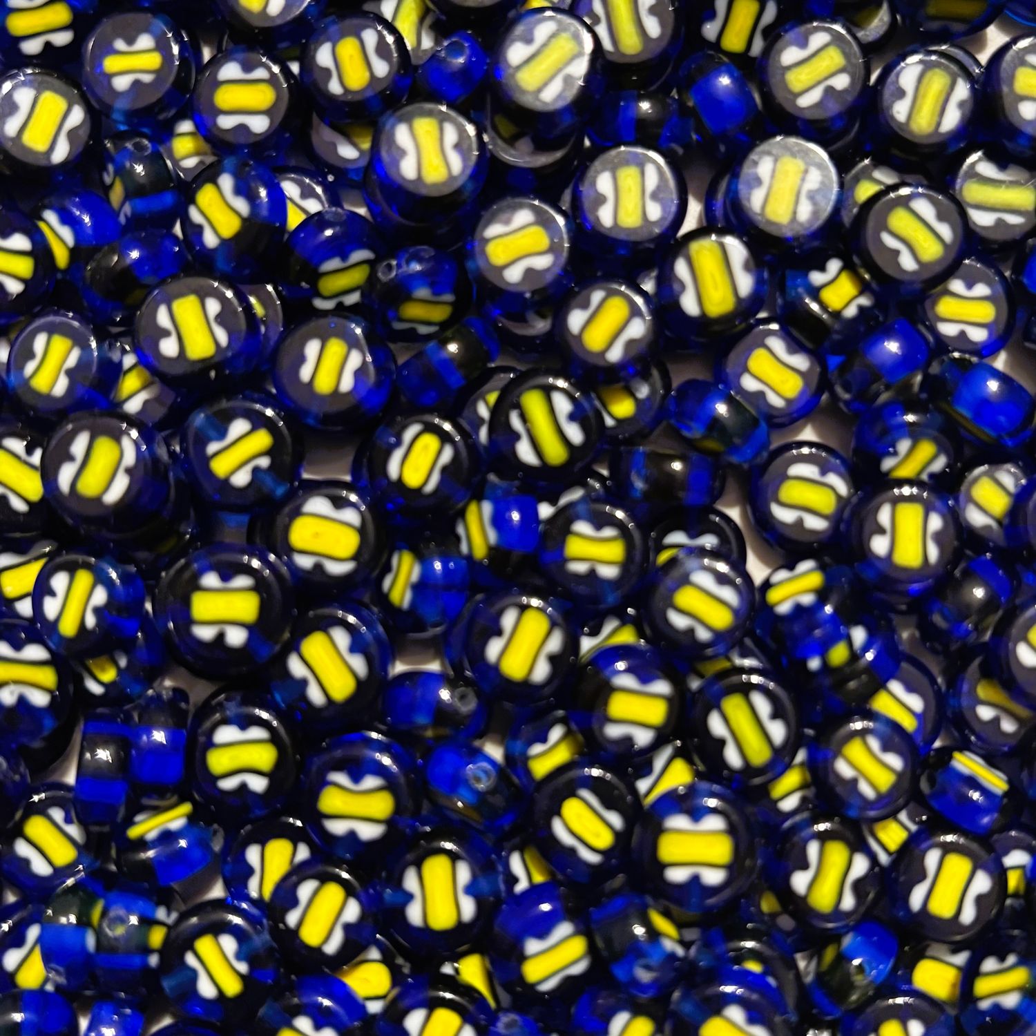 25 Blue, Yellow &amp; White Millefiori Glass Beads 8mm