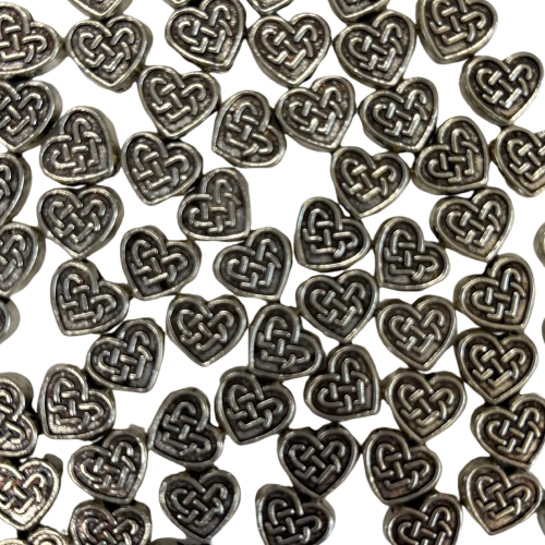 10 Heart Cabochons - Silver Color Beads