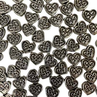 10 Heart Cabochons - Silver Color Beads