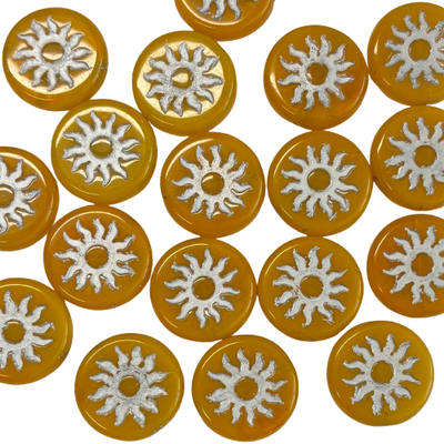 22mm Yellow with Silver Sun Czech Glass Cabochon