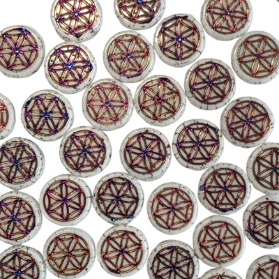 3 White Flower of Life Czech Glass Cabochons