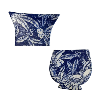 Set of 2 Handcrafted Blue &amp; White Ceramic Vase Tiles