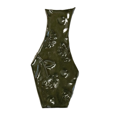 Small Dark Green Patterned Ceramic Vase – 3&quot; Tall