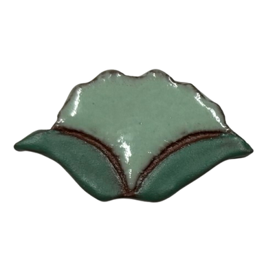 Light Teal Ceramic Flower with Leaves