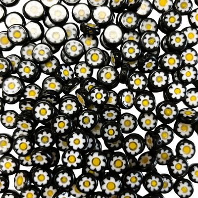 15 Daisy on Black Millefiori Glass Beads 10mm