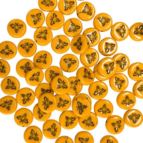 6 Marigold Yellow Czech Bee Cabochons