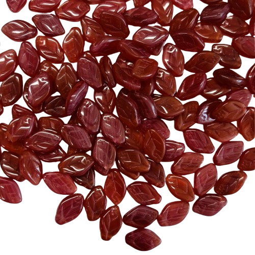 20 Carnelian Red Czech Glass Leaves