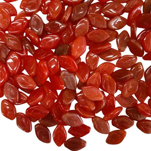 20 Red &amp; Topaz Mix Czech Glass Leaves