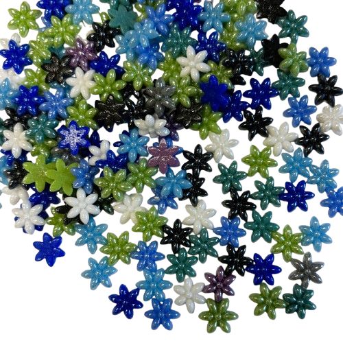 50 Glass Flower Cabochons (Cool Color Mix) 10mm