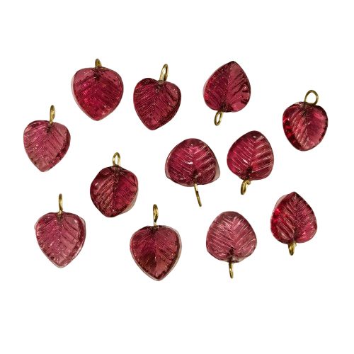 12 Rose Pink Glass Leaves with Bronze Loop