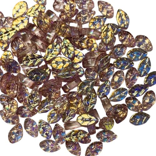 Iridescent Pink Glass Leaves