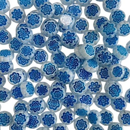 15  Cerulean Blue &amp; White Millefiori Glass Beads 10mm