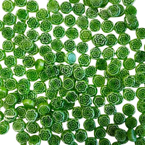 25 Tiny Green &amp; White Millefiori Glass Beads 6mm