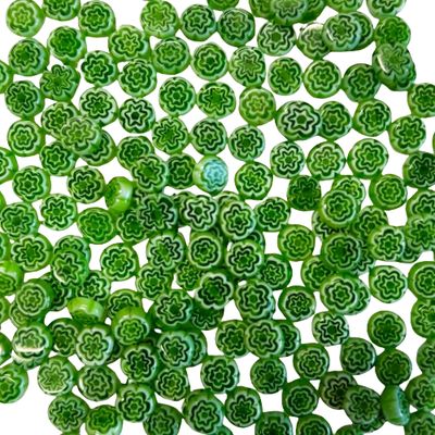 25 Tiny Green &amp; White Millefiori Glass Beads 6mm