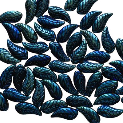 Large Shiny Blue Metallic Glass Leaves Large Shiny Blue Metallic Glass Leaves