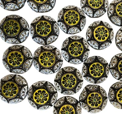 Vintage Handpainted Black Glass Cabochon 18mm Round