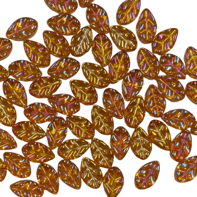 Iridescent Amber Glass Leaves