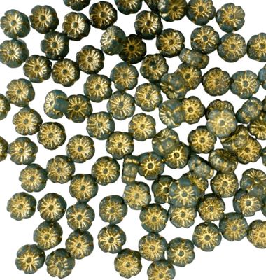 10 Teal with Gold Czech Glass Hibiscus 9mmFlowers