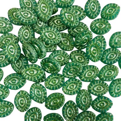 2 Green Mystic Eye Czech Glass Cabochons