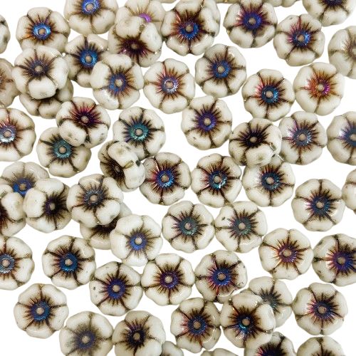 White Hibiscus Glass Flowers 12mm - Iridescent Highlights