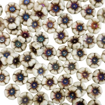White Hibiscus Glass Flowers 12mm - Iridescent Highlights