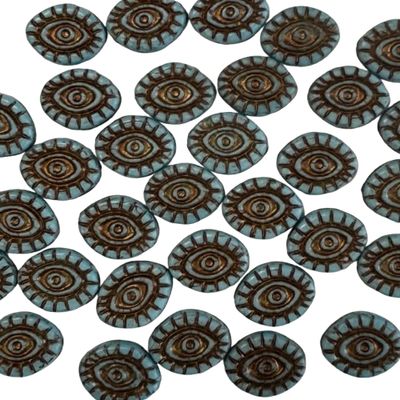 2 Blue Mystic Eye Czech Glass Cabochons