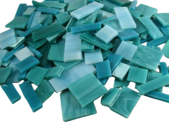 Teal &amp; Turquoise Mix Stained Glass Offcuts 1/2 Lb