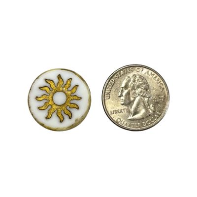 22mm White with Gold Sun Czech Glass Cabochon