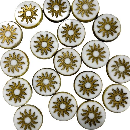 22mm White with Gold Sun Czech Glass Cabochon